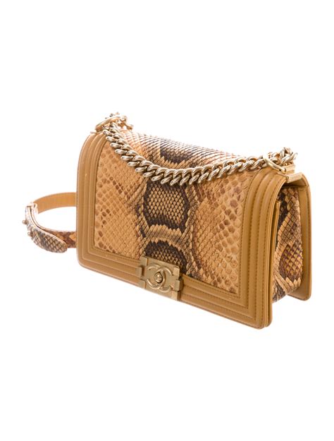 chanel yellow python boy bag